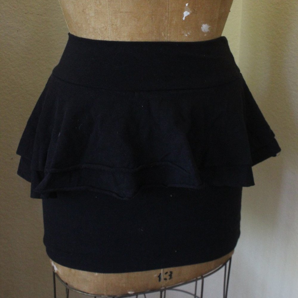 Black Peplum High Waisted Skirt